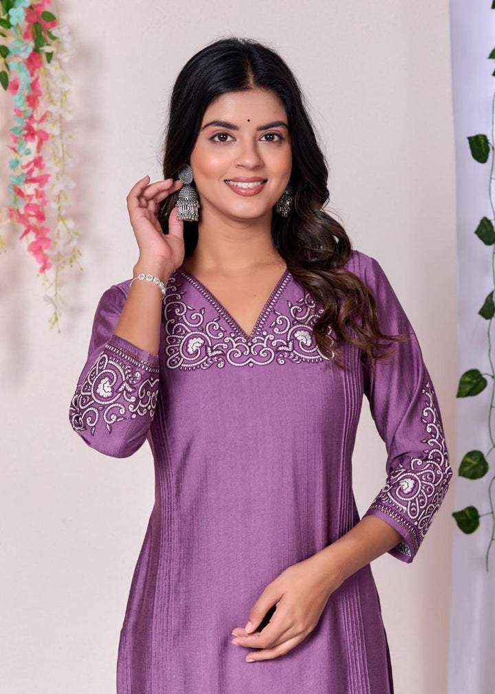 SNEHA MAUVE EMBROIDERED KURTI