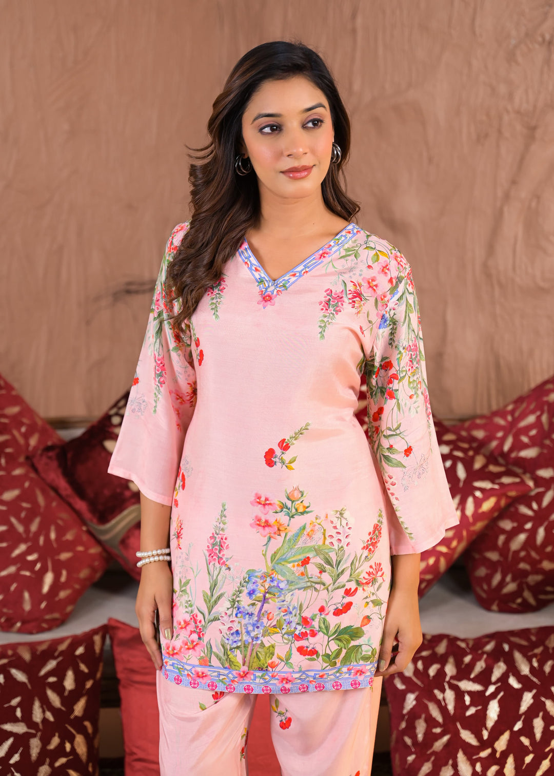 RAAGVI PEACH muslin PRINTED KURTA PANT SET