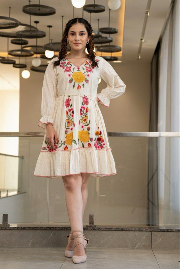 Hemal Marigold embroidered Cotton Dress