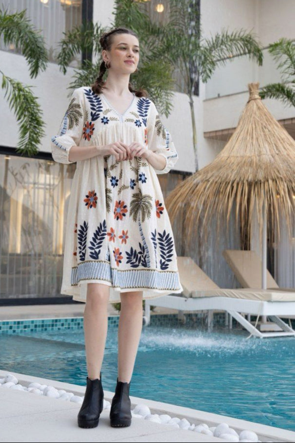 Hemal Indigo embrodiered Cotton Dress