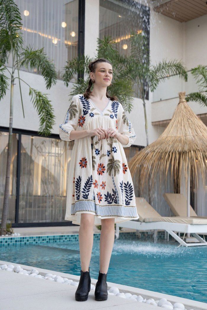 Hemal Indigo embrodiered Cotton Dress