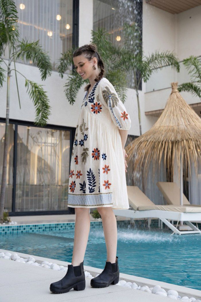 Hemal Indigo embrodiered Cotton Dress