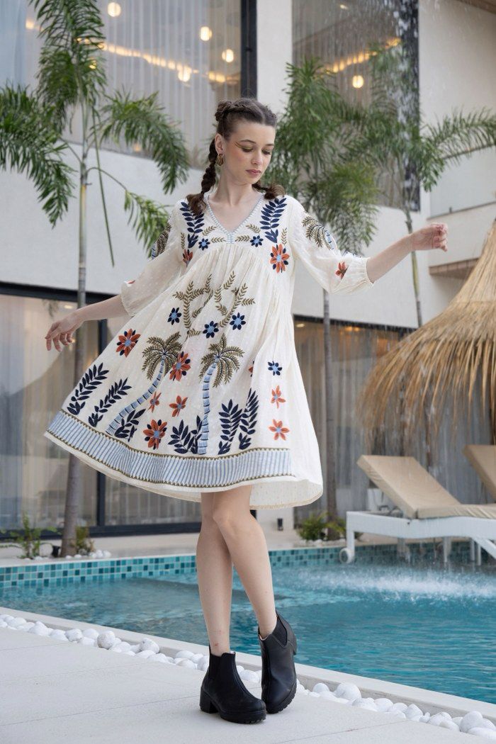 Hemal Indigo embrodiered Cotton Dress