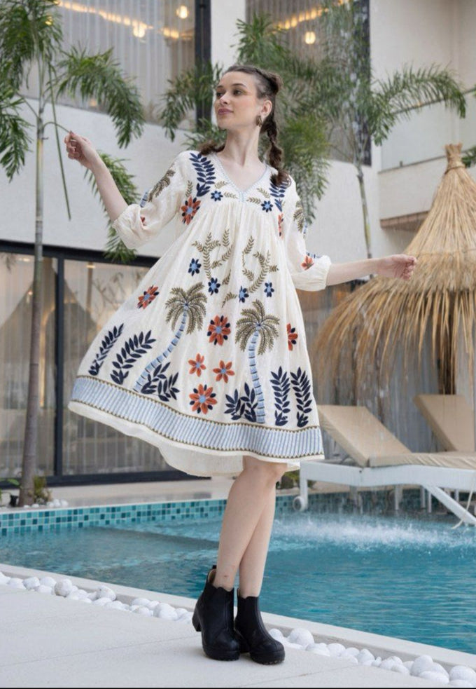 Hemal Indigo embrodiered Cotton Dress