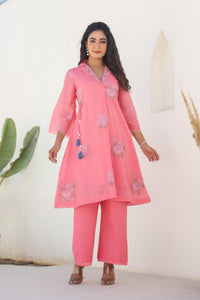 Tridhara Flamingo Embroidered Cotton Mul Co-ord Set