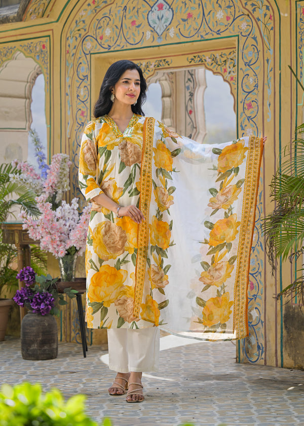 Swarnali Marigold Printed Cotton Suit Set