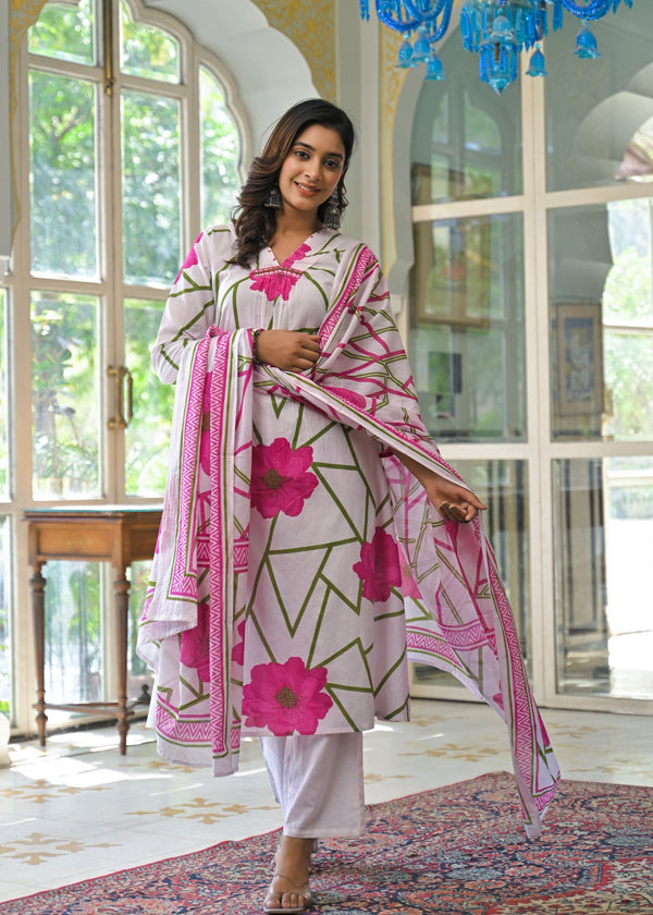 Yutika Rose Cotton Suit set