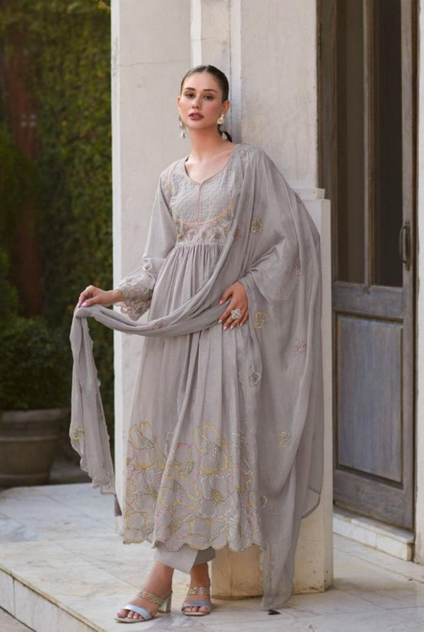 Rubina Cloud Cotton Mul Embroidery Premium Anarkali Suit Set