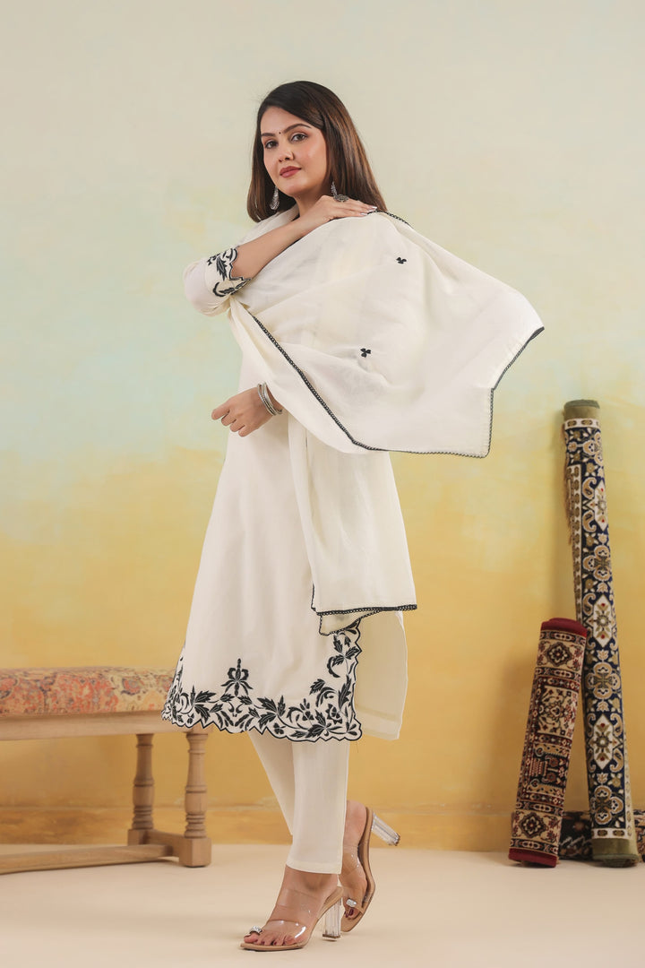 SAGARIKA INK EMBROIDERED COTTON SUIT SET