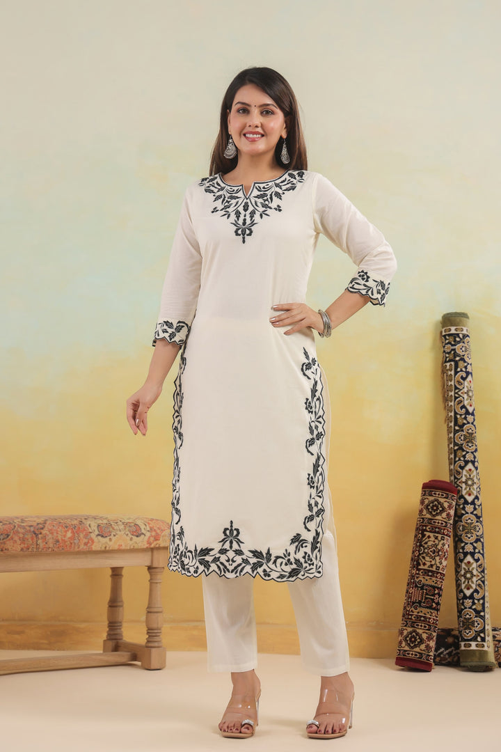 SAGARIKA INK EMBROIDERED COTTON SUIT SET