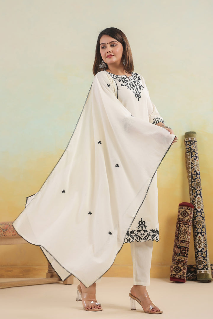 SAGARIKA INK EMBROIDERED COTTON SUIT SET