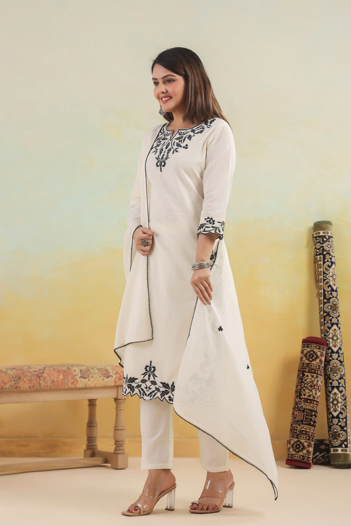 SAGARIKA INK EMBROIDERED COTTON SUIT SET