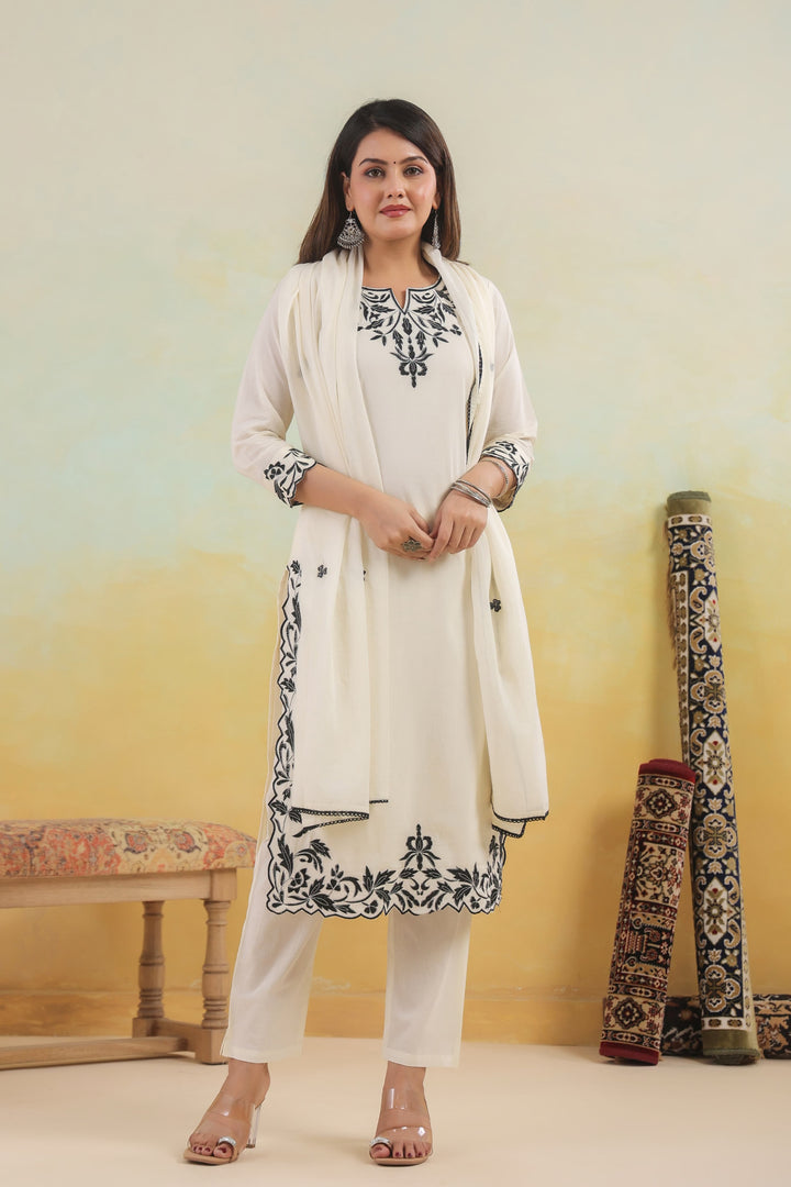 SAGARIKA INK EMBROIDERED COTTON SUIT SET