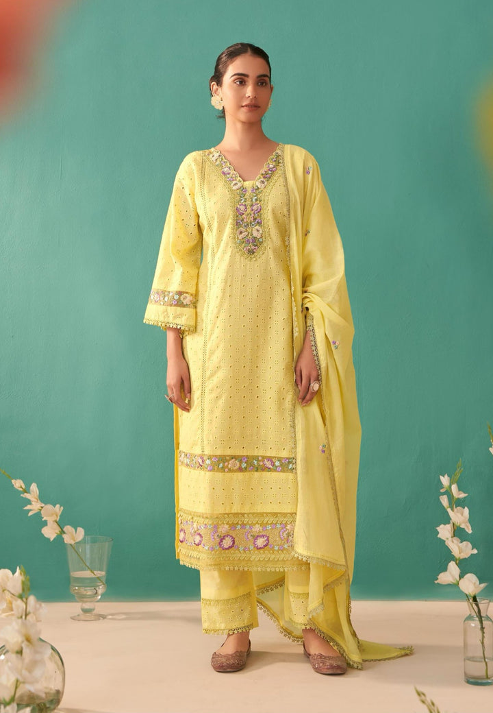 Nadira sunshine schiffli cotton suit set