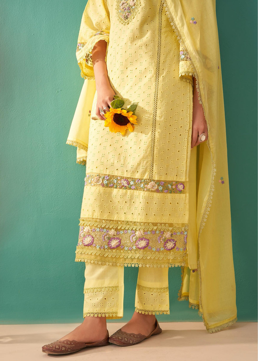 Nadira sunshine schiffli cotton suit set