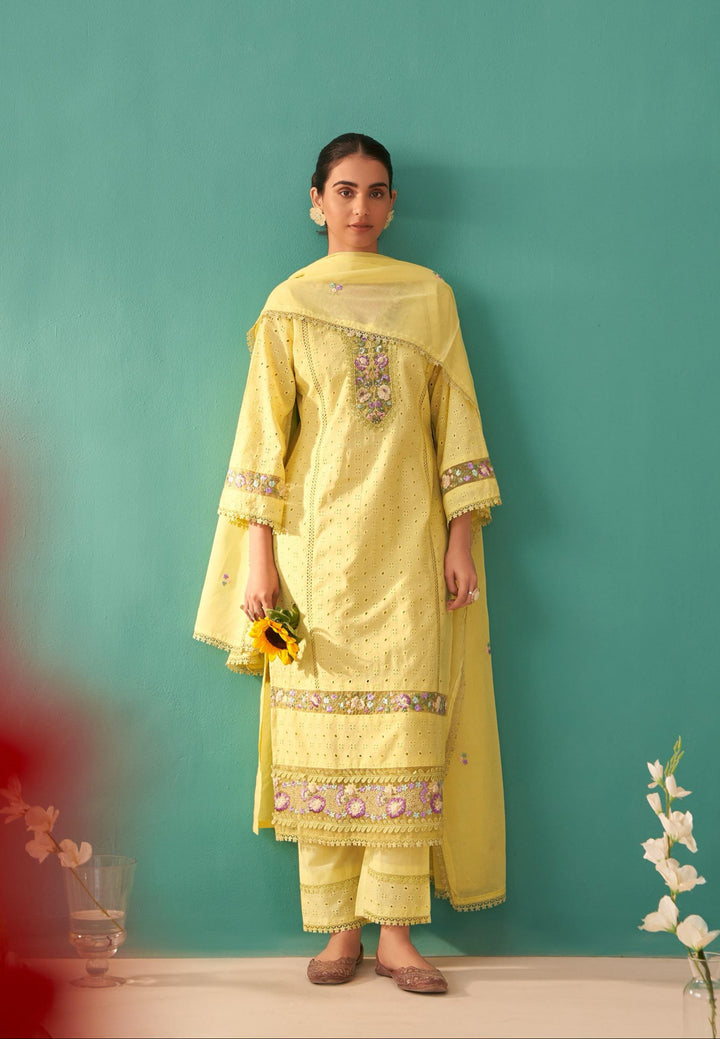 Nadira sunshine schiffli cotton suit set