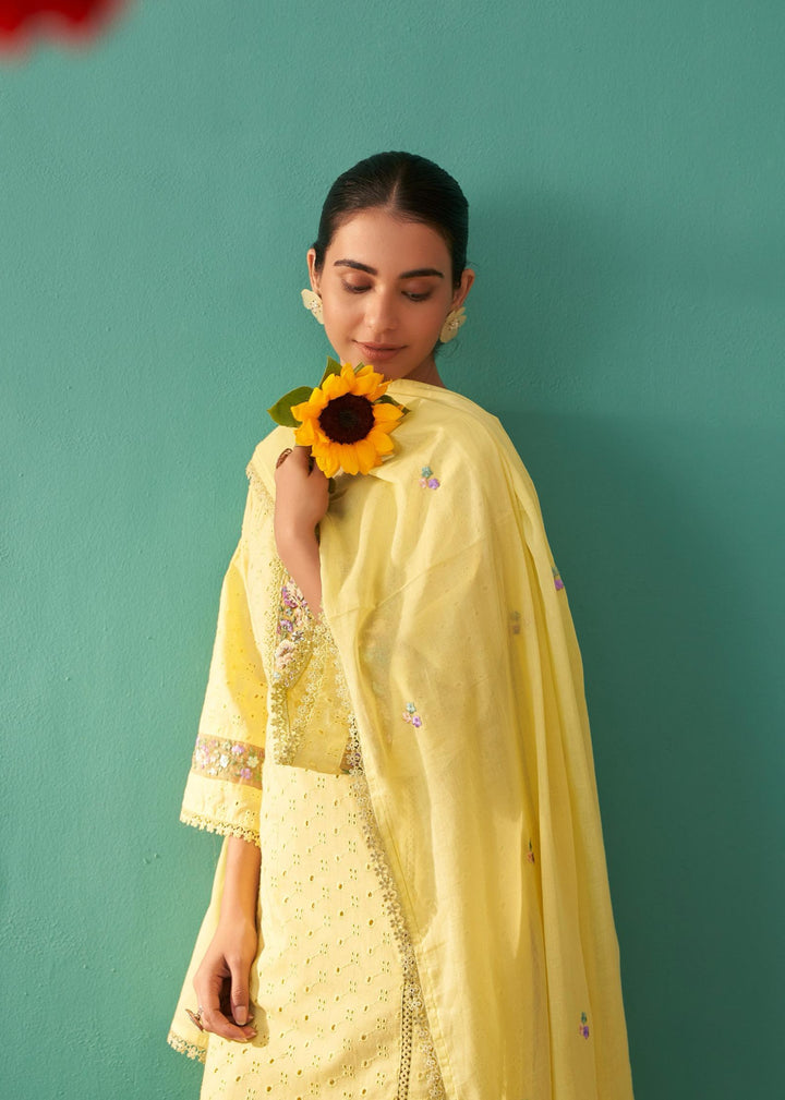 Nadira sunshine schiffli cotton suit set