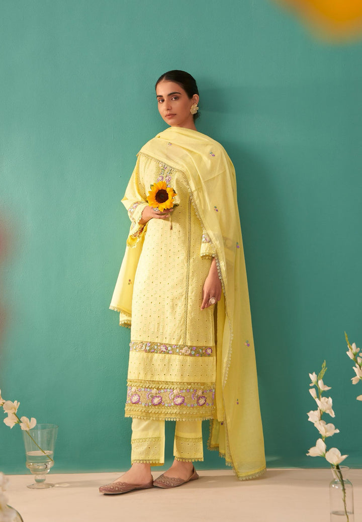 Nadira sunshine schiffli cotton suit set