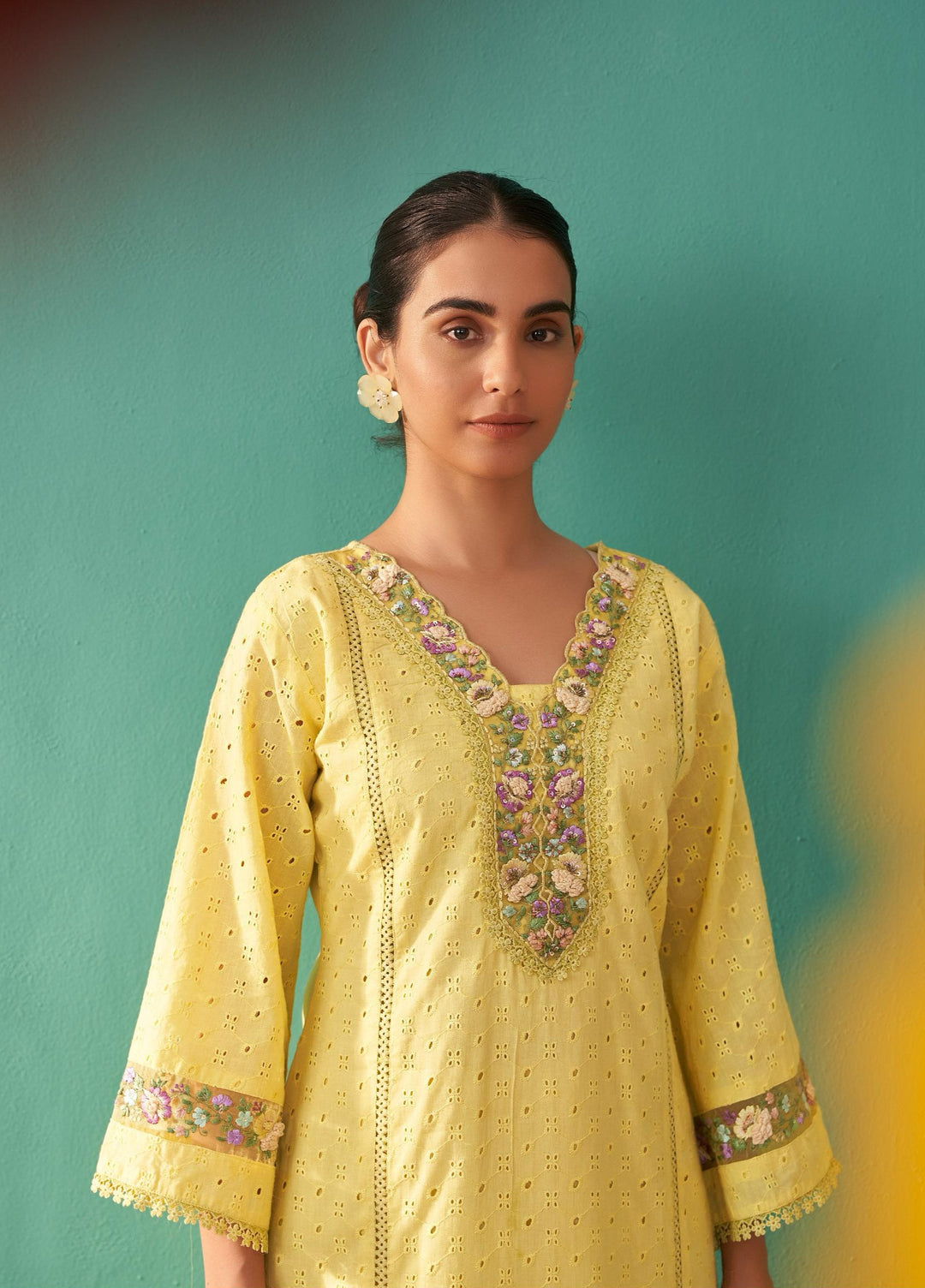 Nadira sunshine schiffli cotton suit set