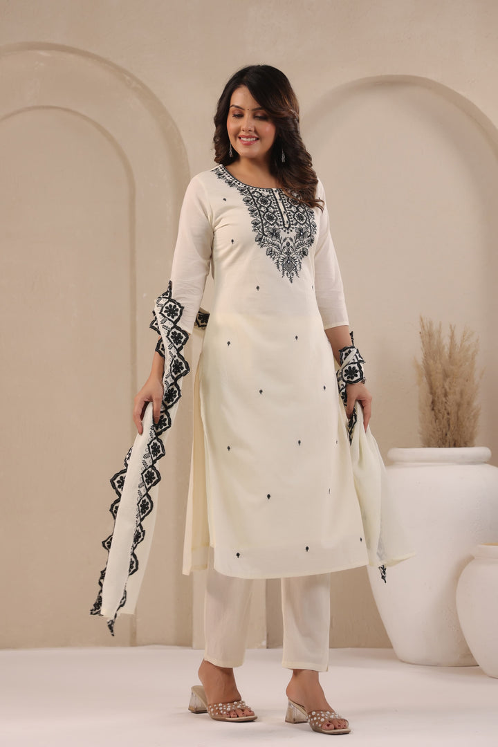 SAGARIKA NOIR EMBROIDERED COTTON SUIT SET