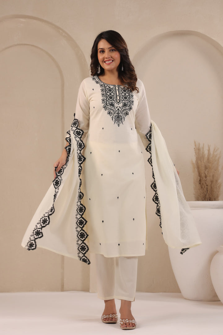 SAGARIKA NOIR EMBROIDERED COTTON SUIT SET
