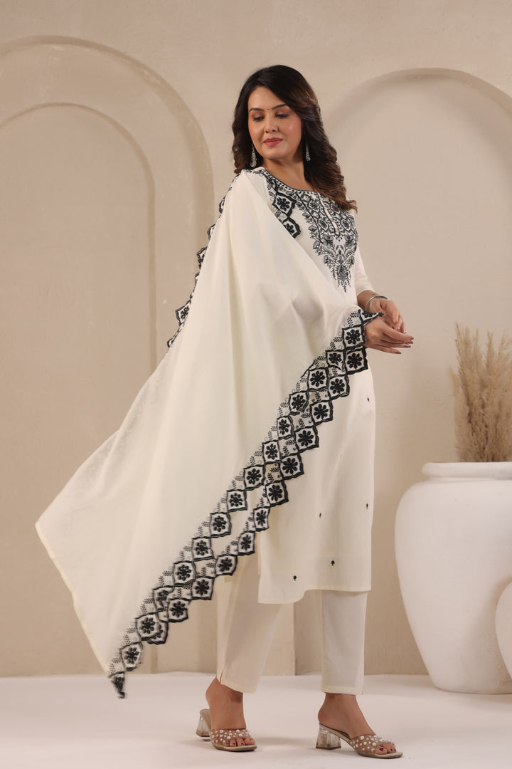 SAGARIKA NOIR EMBROIDERED COTTON SUIT SET