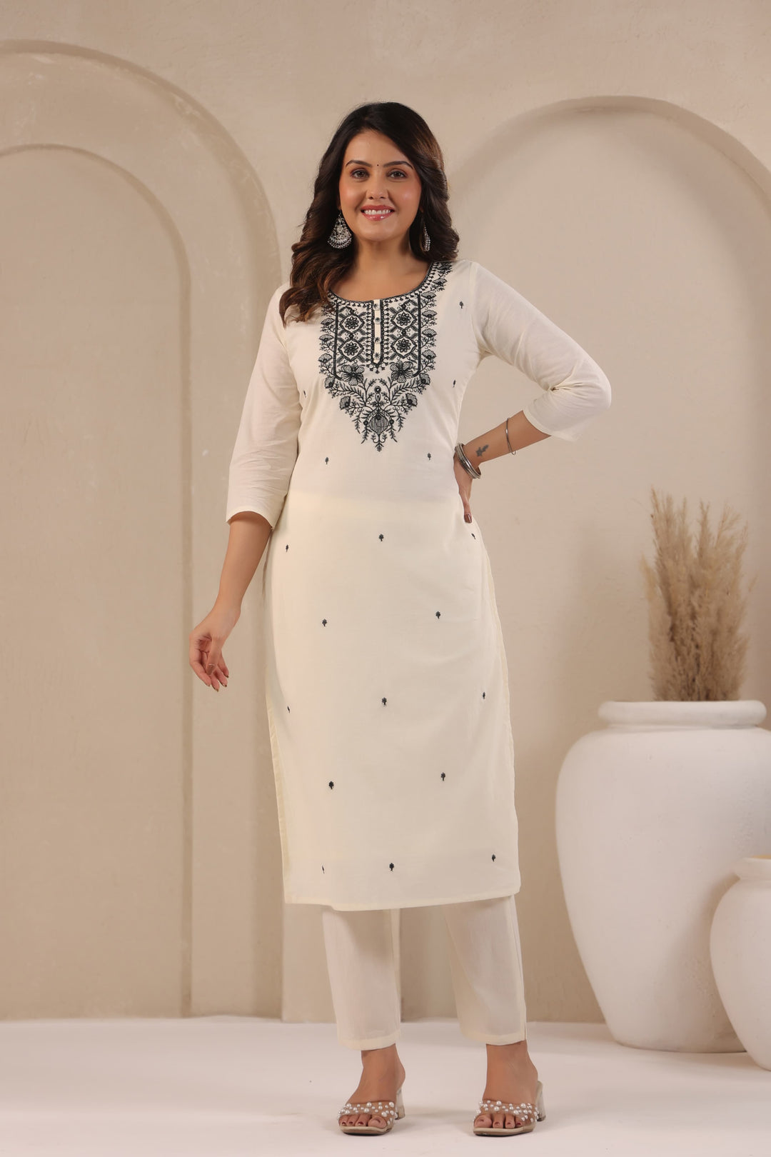 SAGARIKA NOIR EMBROIDERED COTTON SUIT SET