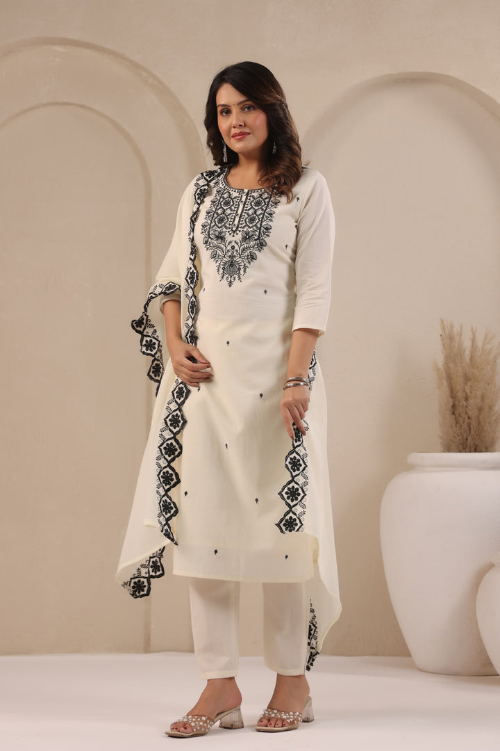 SAGARIKA NOIR EMBROIDERED COTTON SUIT SET