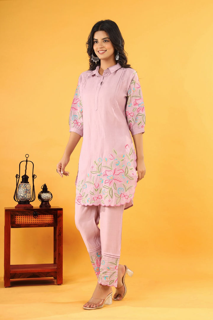 Pawan Lily embrodiery cotton co-ord set