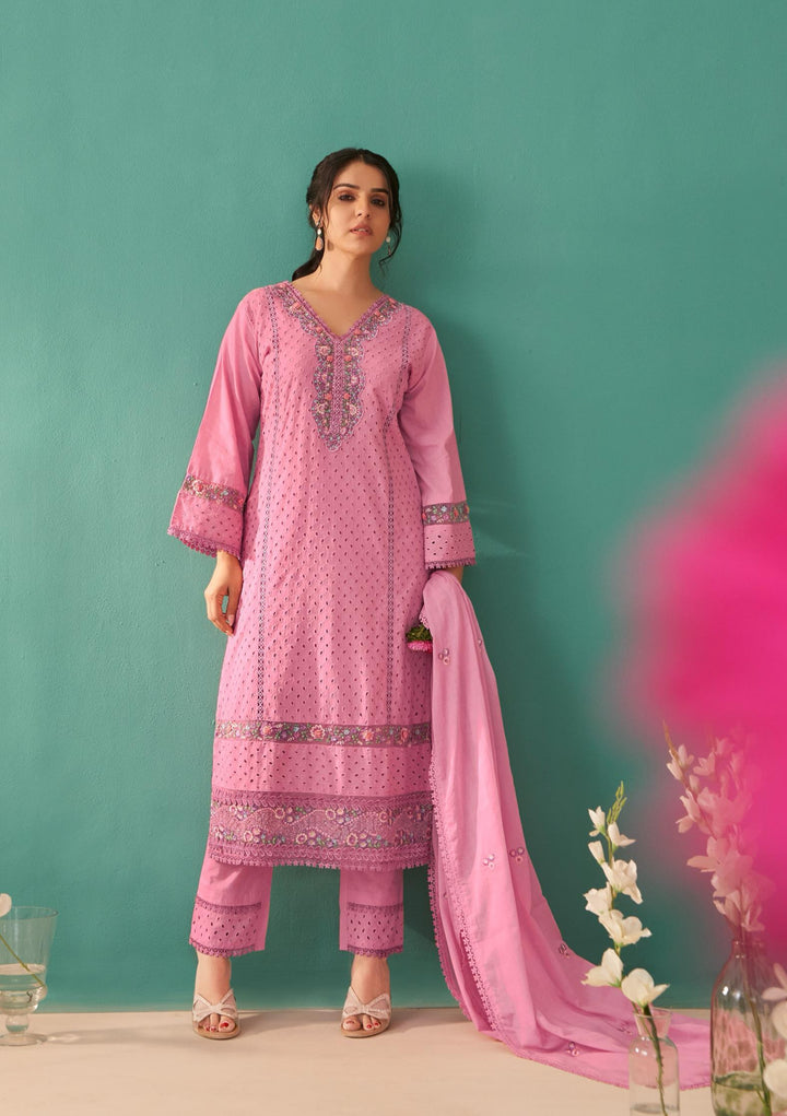 Nadira Punch Schiffli Cotton embroidery suit set