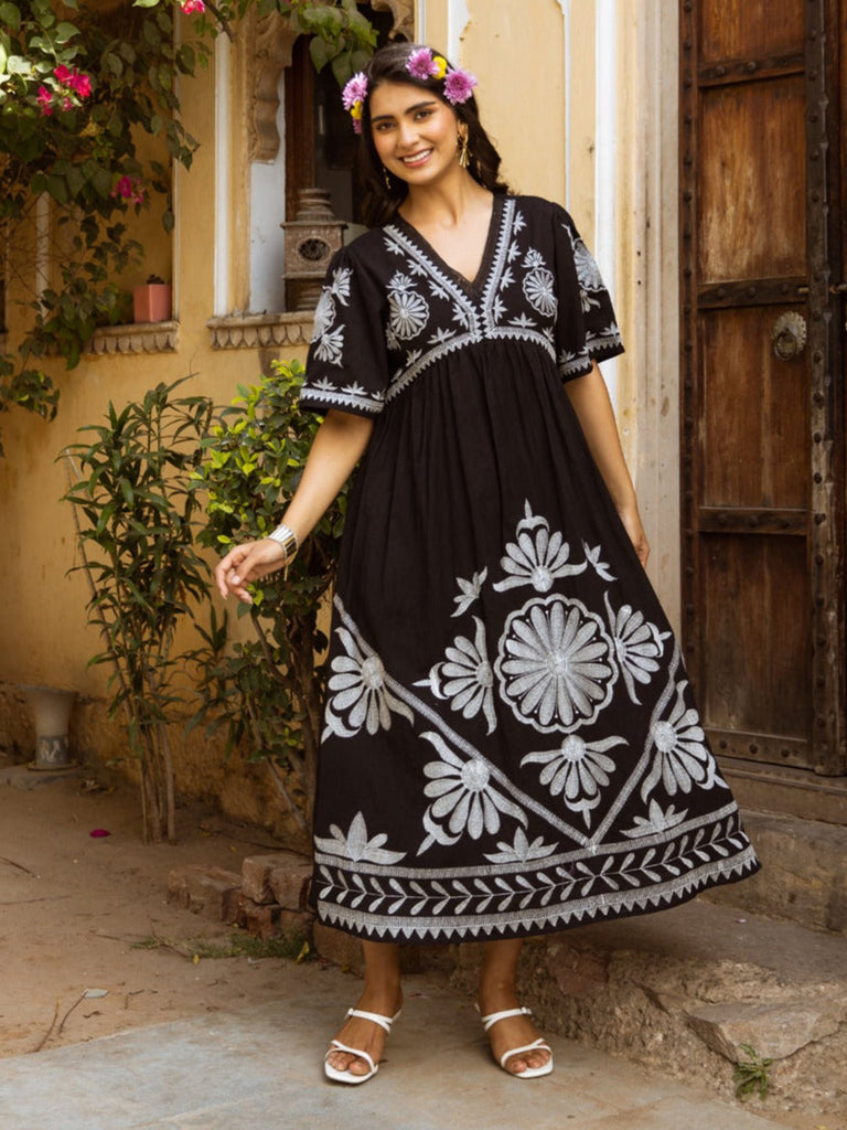 Viva Jade embroidery Cotton Dress – Autumn Lane Clothing