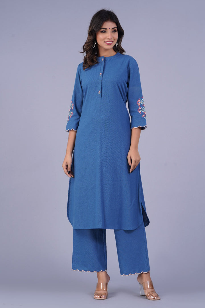 Hardik indo embroidery cotton kurta pant set