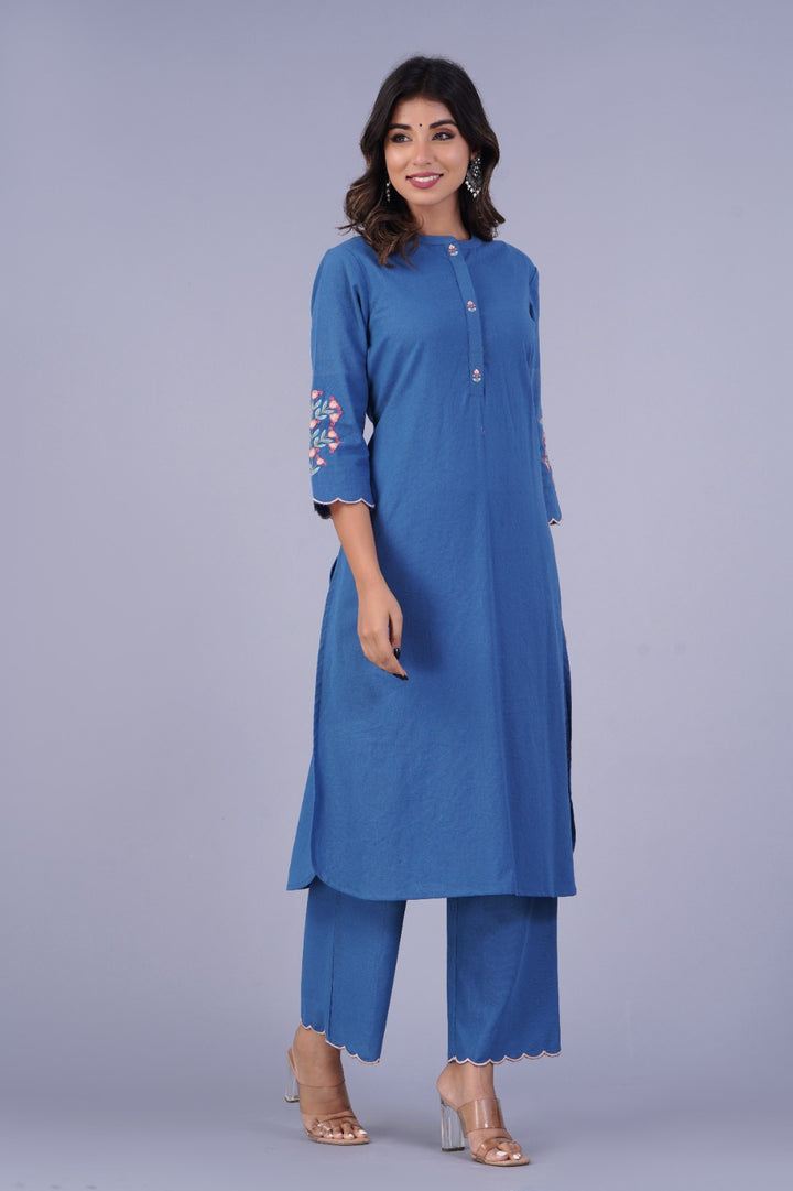 Hardik indo embroidery cotton kurta pant set