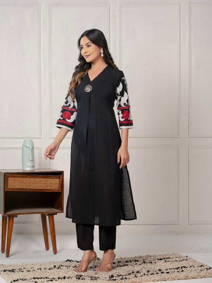 Mika ebony embroidery cotton kurta pant set
