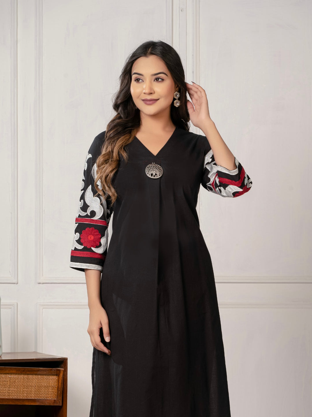 Mika ebony embroidery cotton kurta pant set