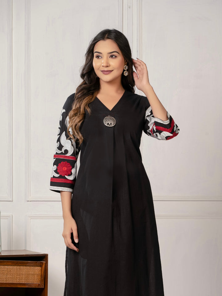 Mika ebony embroidery cotton kurta pant set