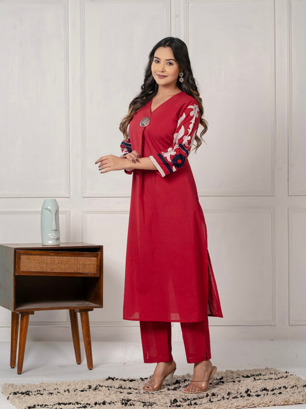 Mika cardinal embroidery Kurta pant set
