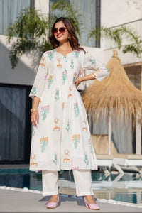 Tiara Dove Printed Cotton Kurta Pant Set