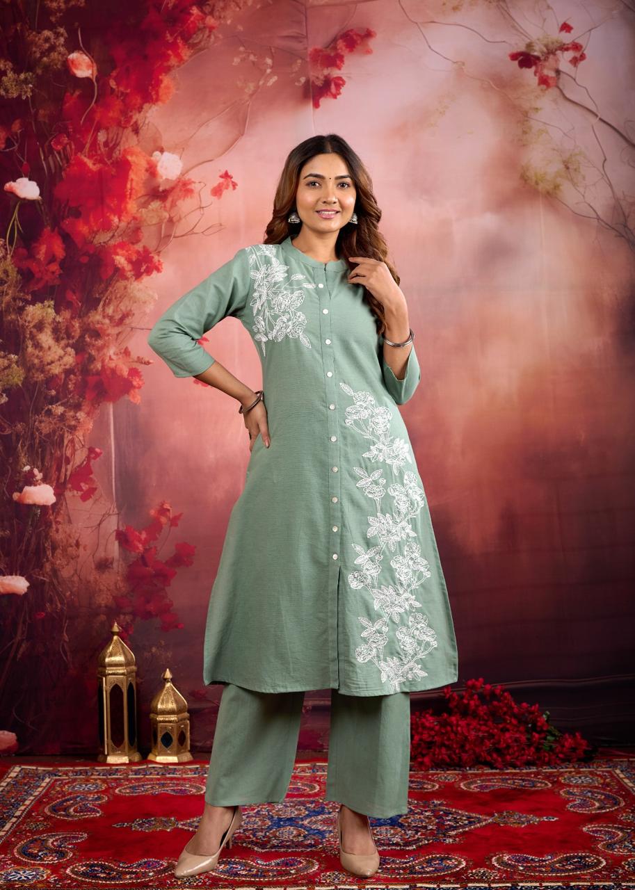 Rajhans pear embroidery cotton kurta pant set
