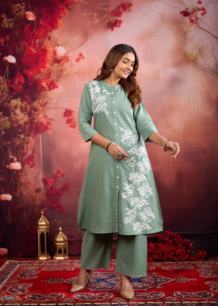 Rajhans pear embroidery cotton kurta pant set
