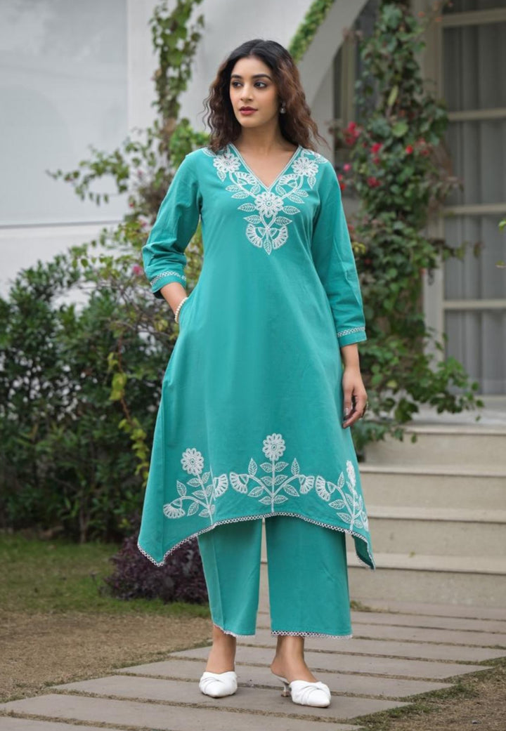 Bhakti Hibis Embroidery Co-ord Set