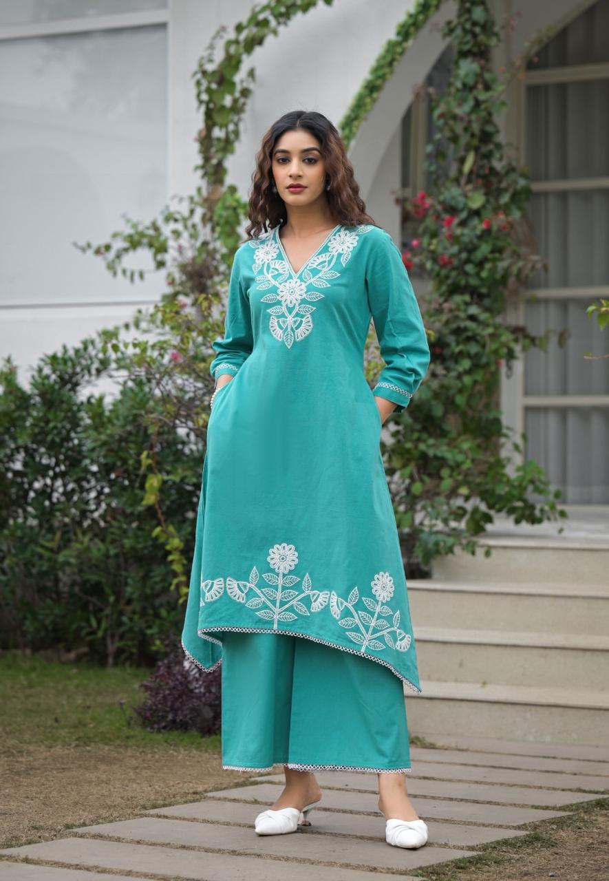 Bhakti Hibis Embroidery Co-ord Set