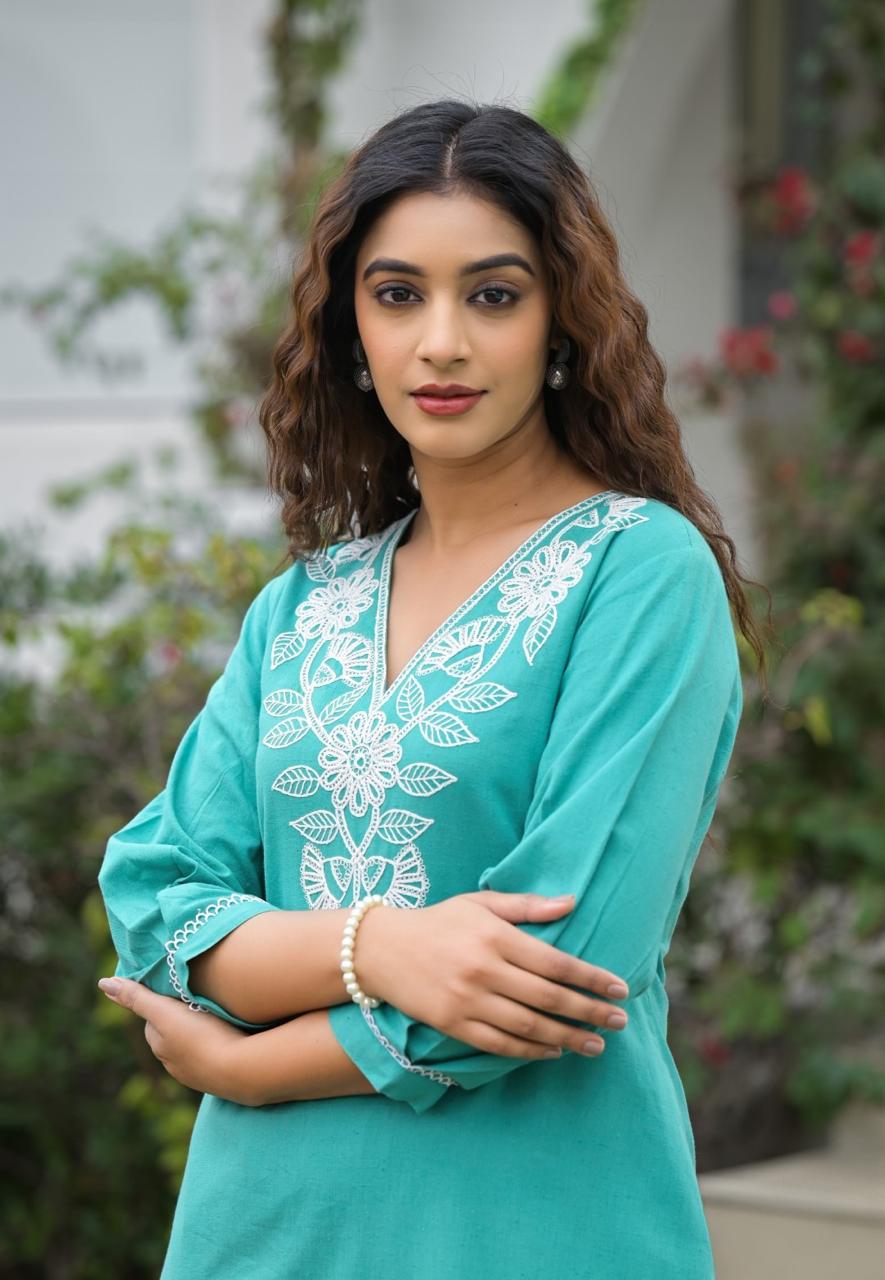 Bhakti Hibis Embroidery Co-ord Set