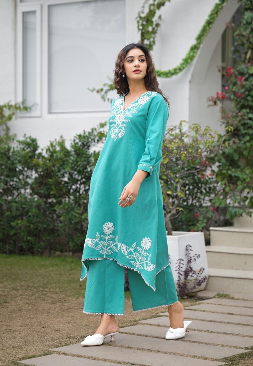Bhakti Hibis Embroidery Co-ord Set