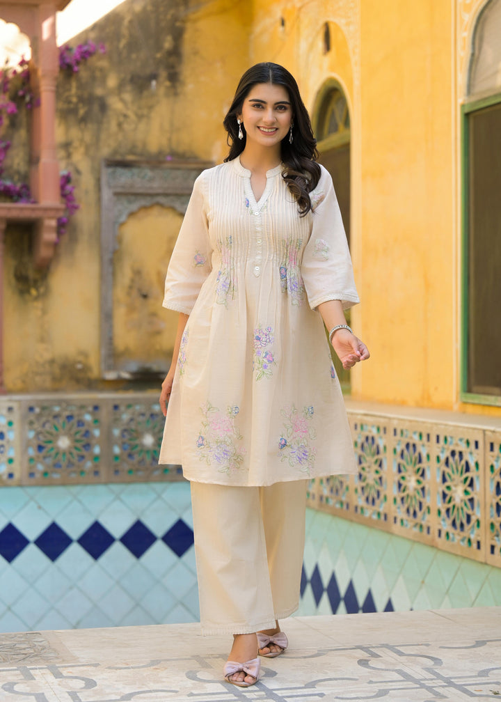 Lakshita Vanilla Embroidery Cotton Co-ord Set