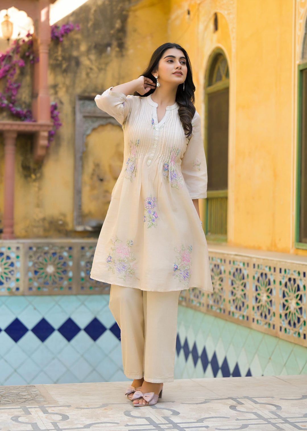Lakshita Vanilla Embroidery Cotton Co-ord Set