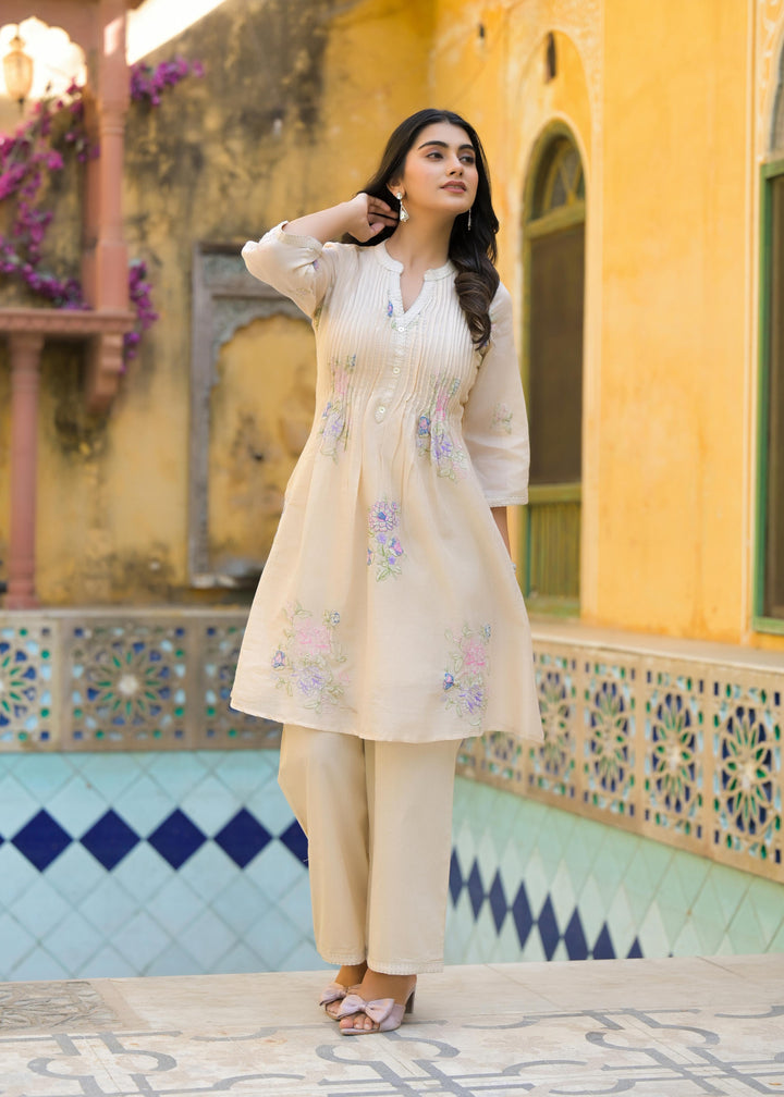 Lakshita Vanilla Embroidery Cotton Co-ord Set
