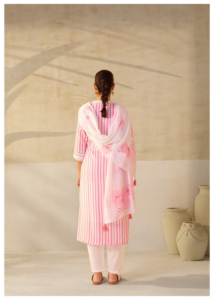 Nadira Pink&white Linen Cotton Suit set