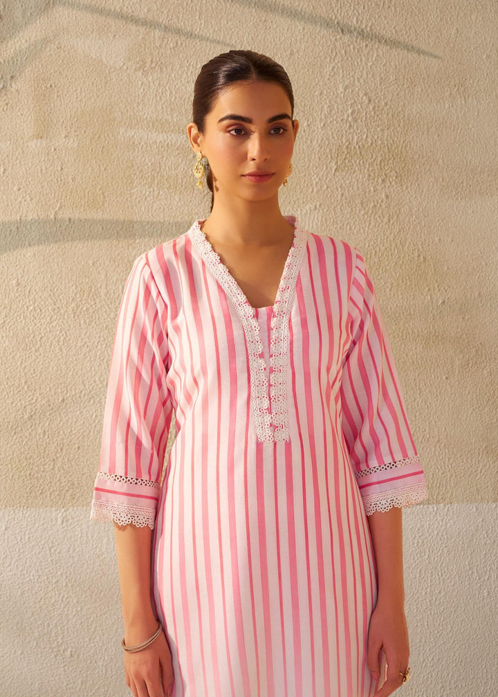 Nadira Pink&white Linen Cotton Suit set