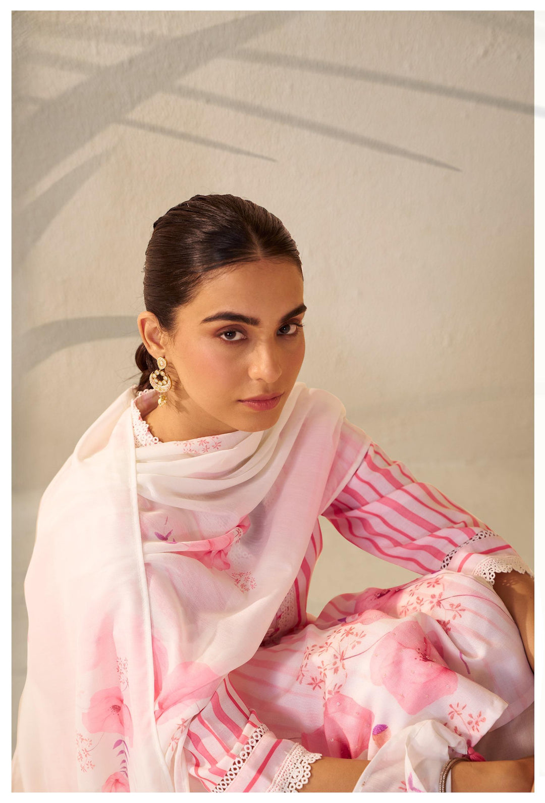 Nadira Pink&white Linen Cotton Suit set
